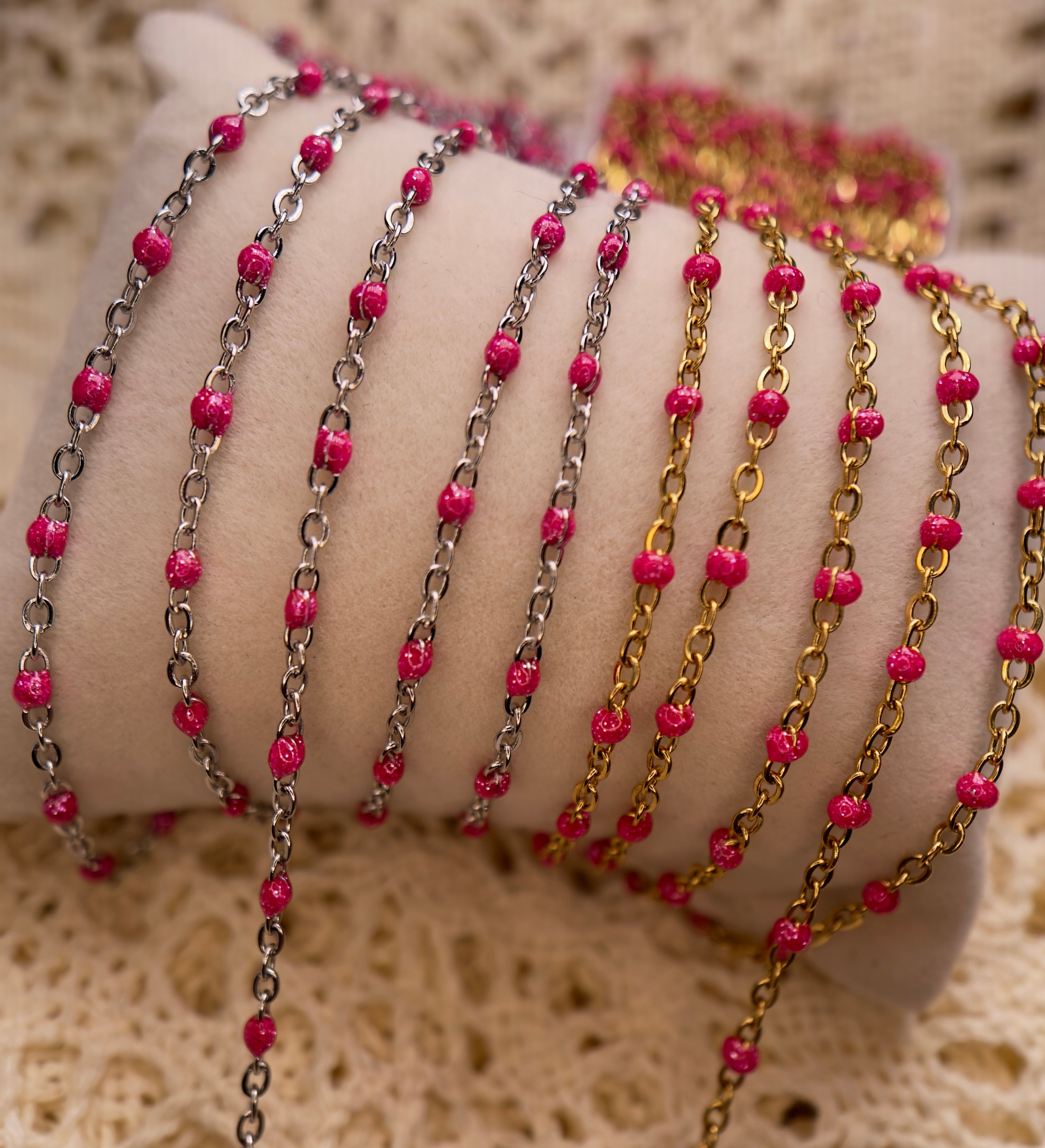 Pink Stardust™ Sparkly Pink Enamel Satellite Cable Chain