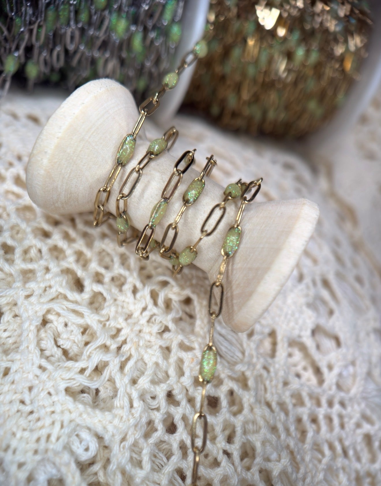 Sparkly Green Peridot ✨ | Paper Clip Chain