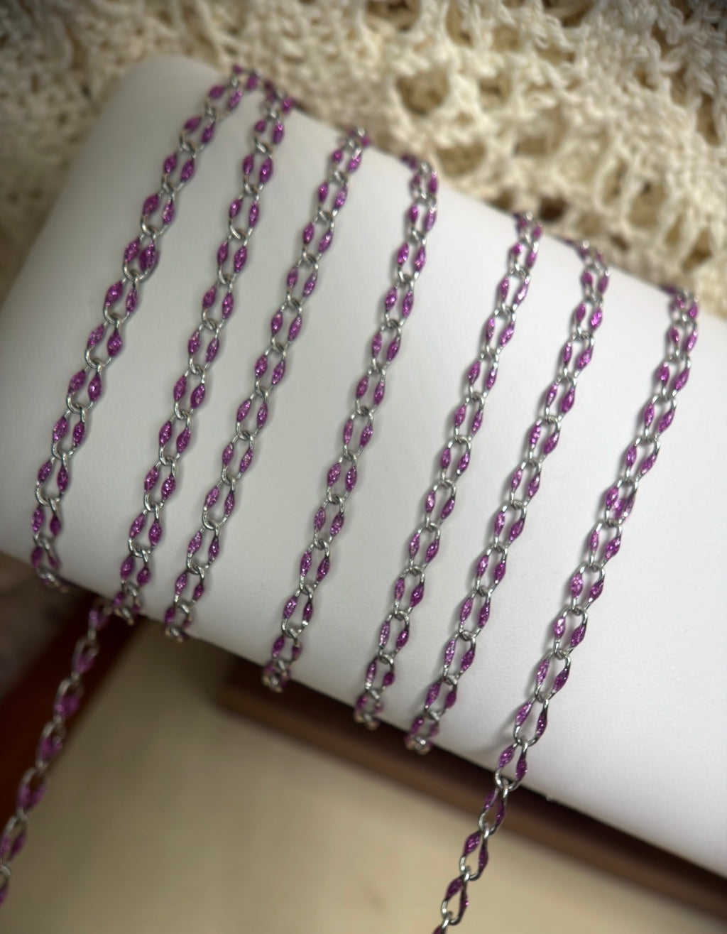 Wild Iris | Sparkly Purple Enamel Oval Link Chain | 14K PVD Gold & 304 Stainless Steel