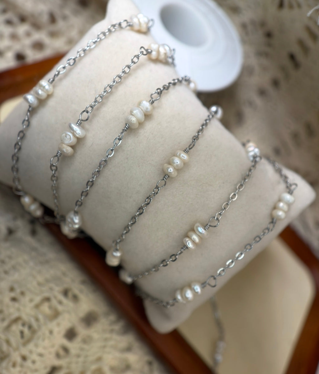 Triple Pearl Twist | Handmade Wire-Wrapped Pearl Chain