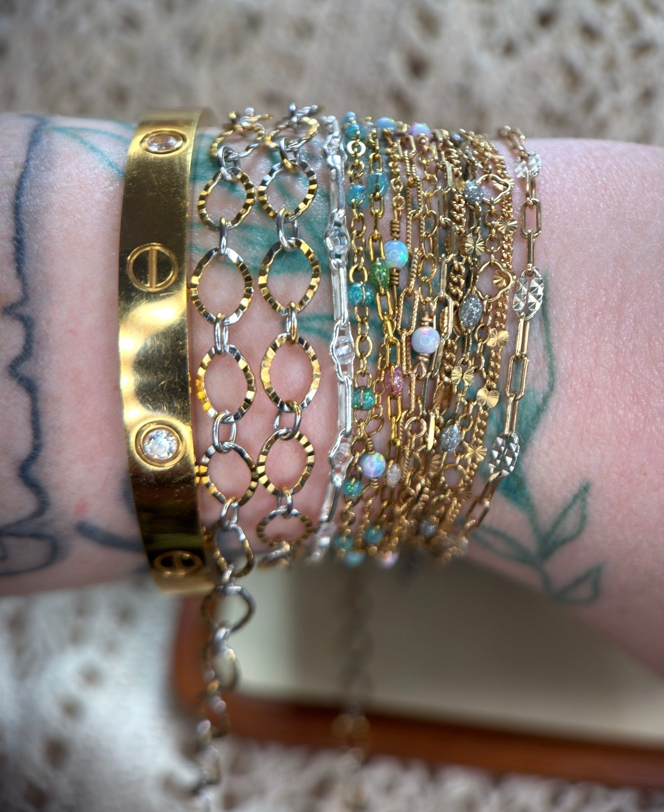 Mixed Metal Textured Oval Link Chain