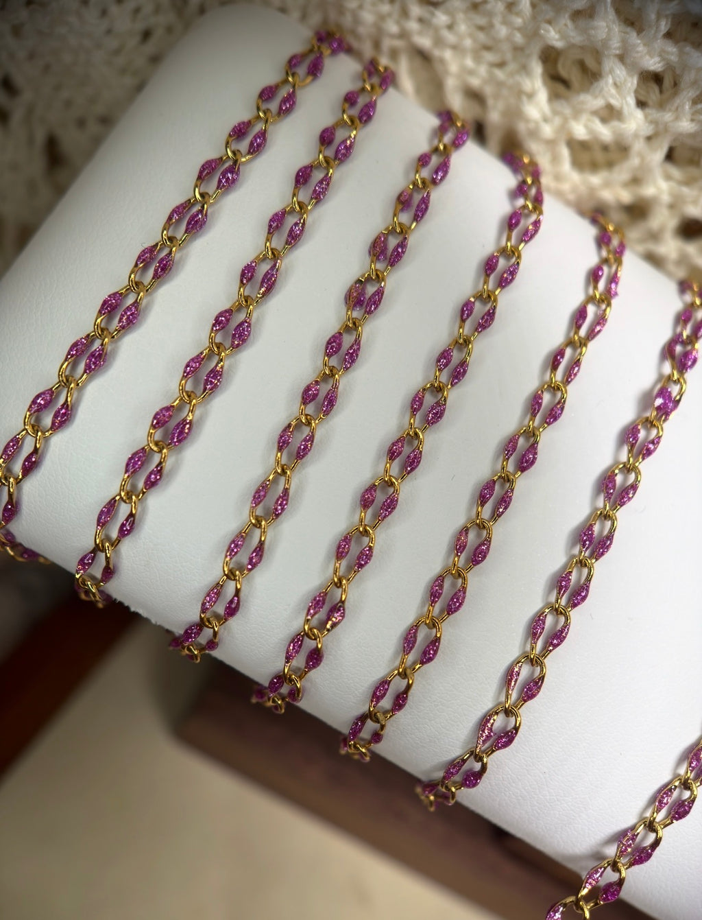 Wild Iris | Sparkly Purple Enamel Oval Link Chain | 14K PVD Gold & 304 Stainless Steel