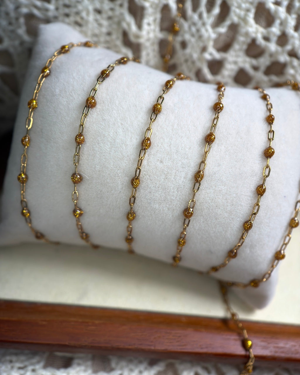 Autumn Leaves — Melted Gold Sparkle Satellite Chain 🍂✨