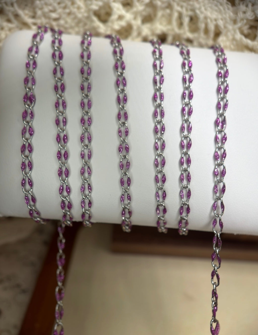 Wild Iris | Sparkly Purple Enamel Oval Link Chain | 14K PVD Gold & 304 Stainless Steel