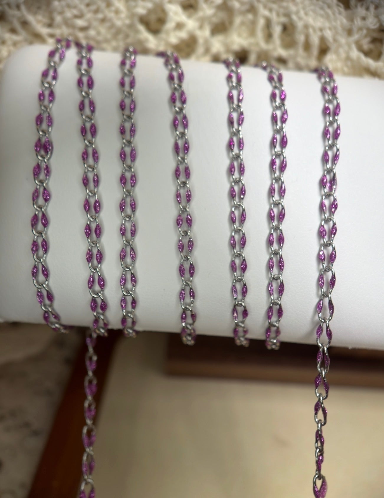 Wild Iris | Sparkly Purple Enamel Oval Link Chain | 14K PVD Gold & 304 Stainless Steel