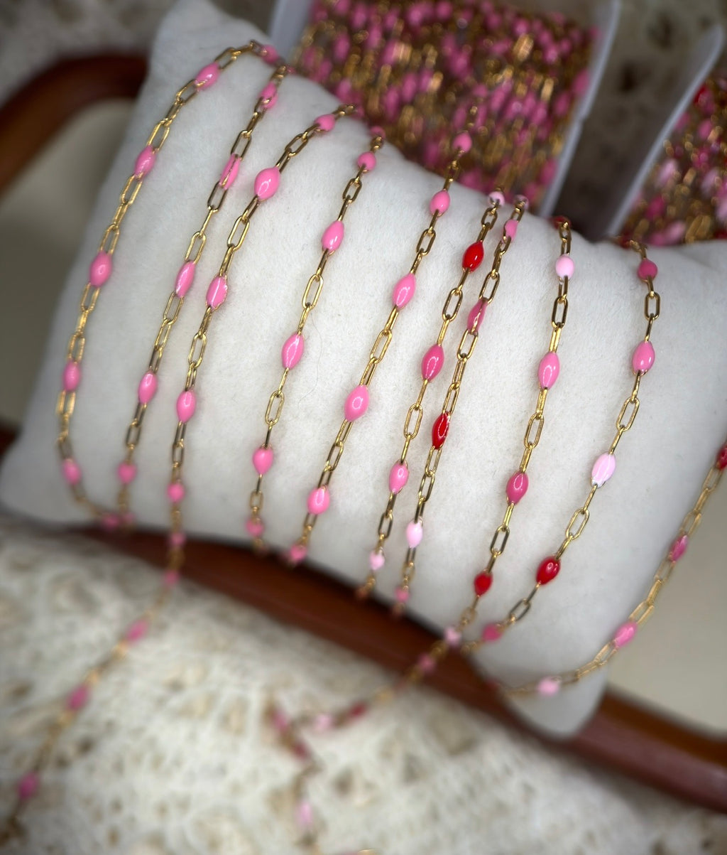Pink About It Sunburst Enamel Paperclip Chain