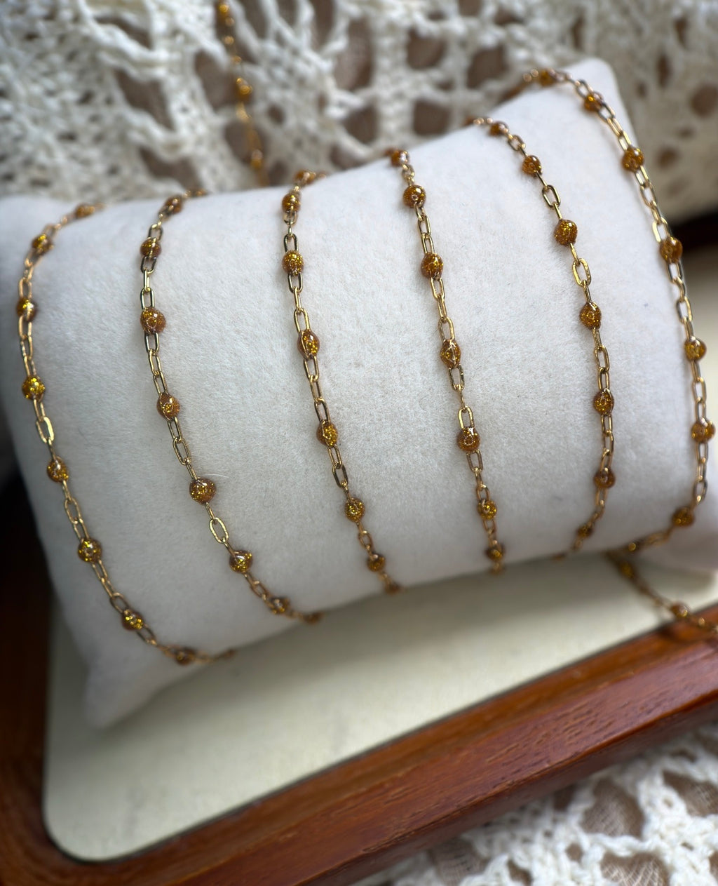 Autumn Leaves — Melted Gold Sparkle Satellite Chain 🍂✨