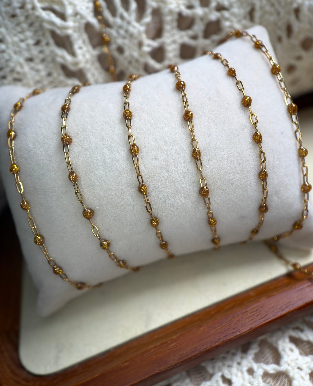 Autumn Leaves — Melted Gold Sparkle Satellite Chain 🍂✨