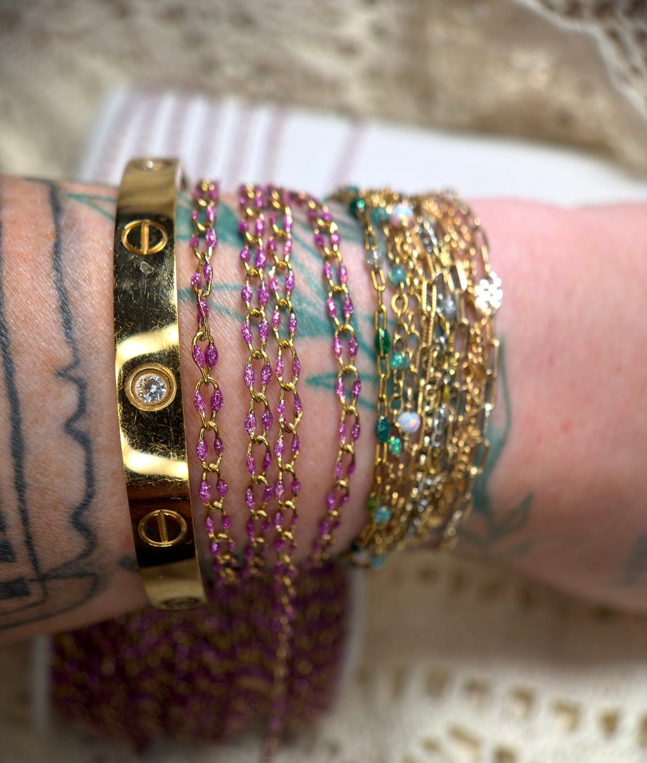 Wild Iris | Sparkly Purple Enamel Oval Link Chain | 14K PVD Gold & 304 Stainless Steel