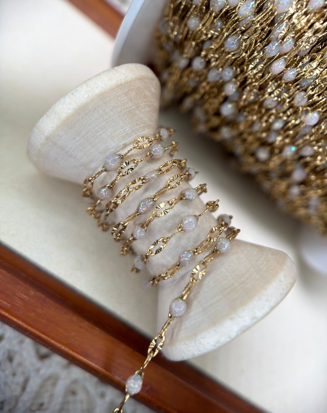 Opal Sunburst lip | 14k PVD Gold Surgical Stainless Steel Sunburst lip Chain