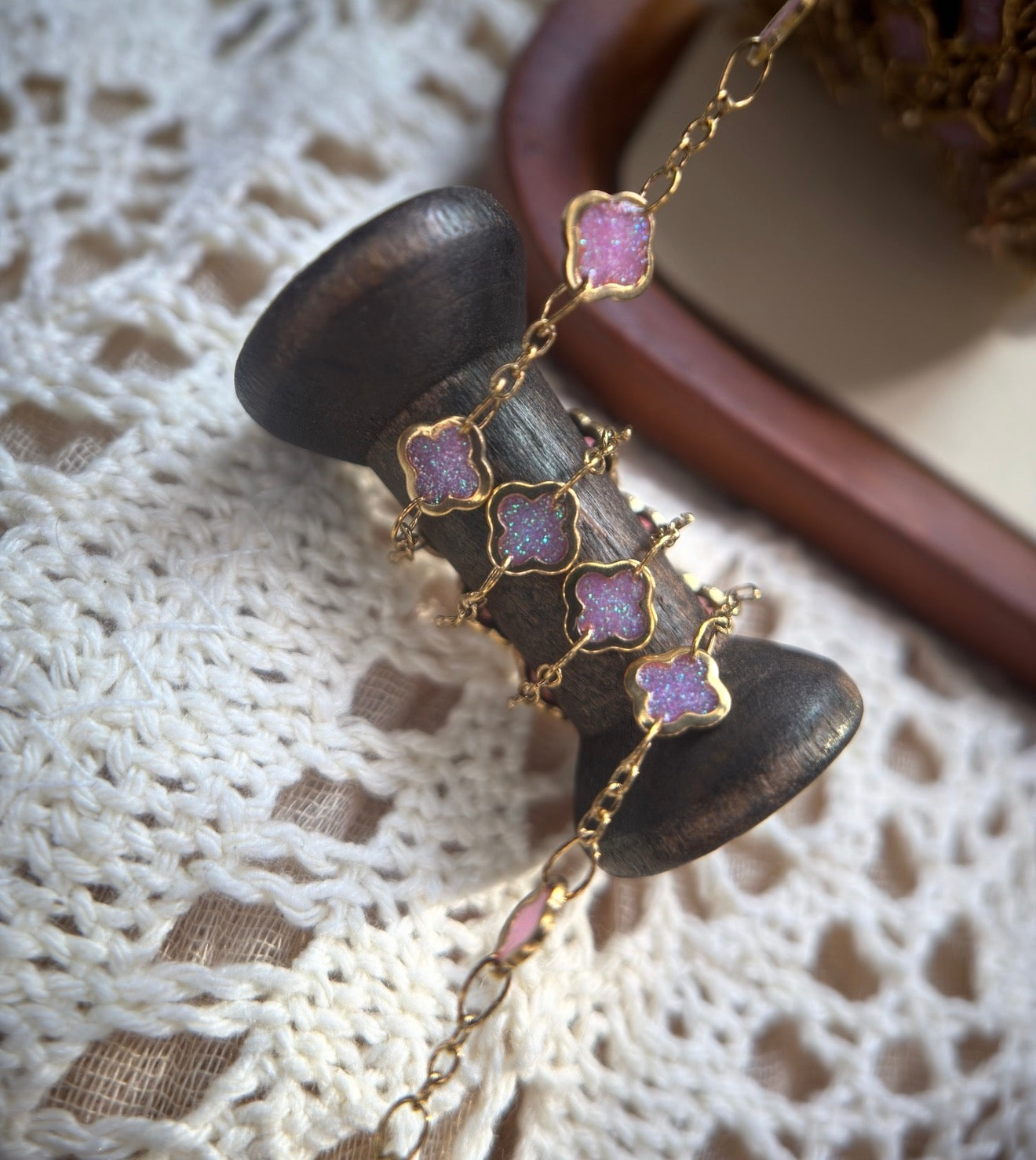 The Reese Pink Clover | Sparkly Iridescent Clover Chain