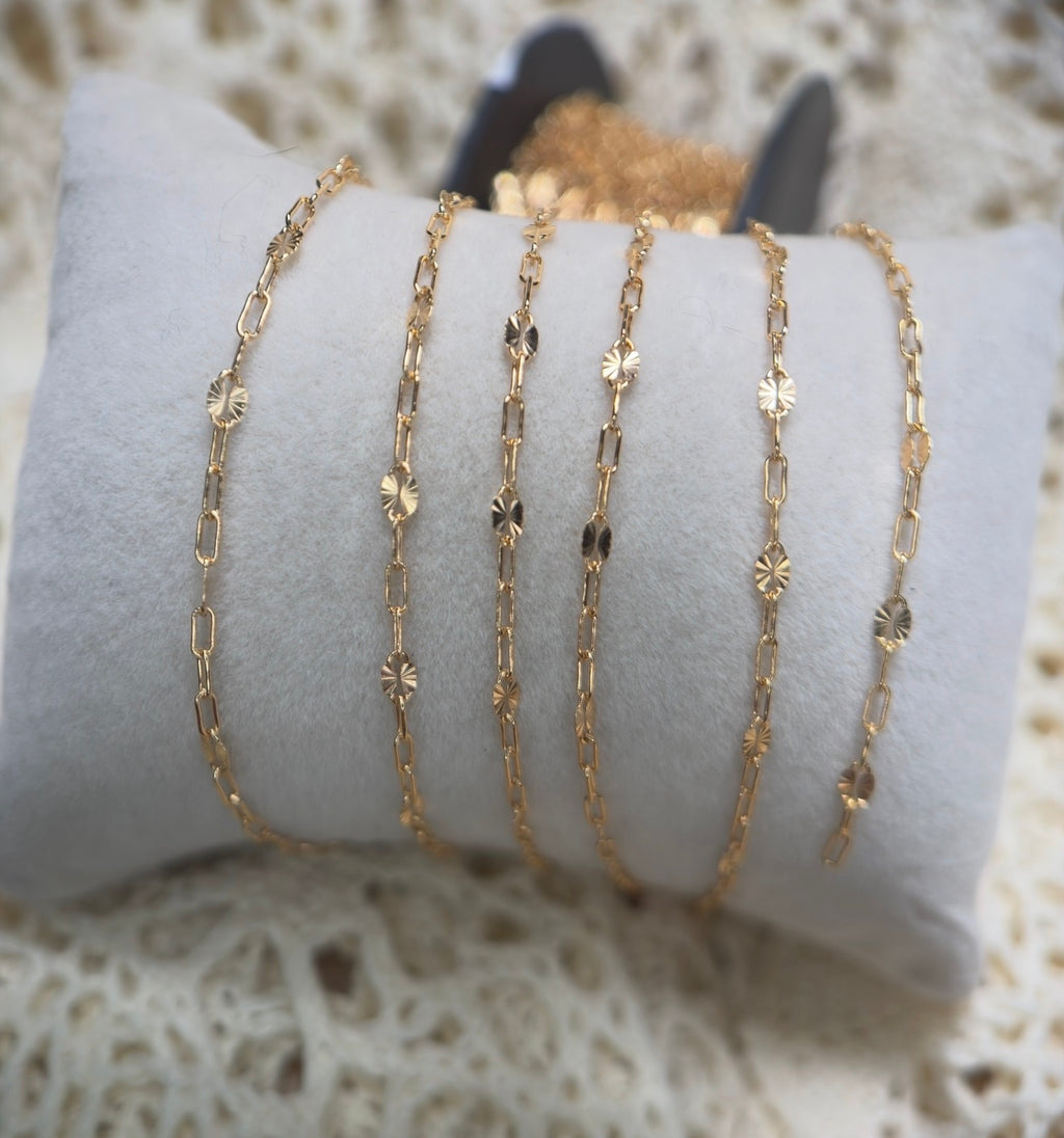 14K Gold Filled Sunburst Paper Clip Chain 1:3