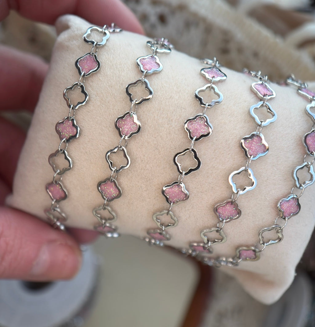 The Reese Pink Clover Chain | Stainless Silver
