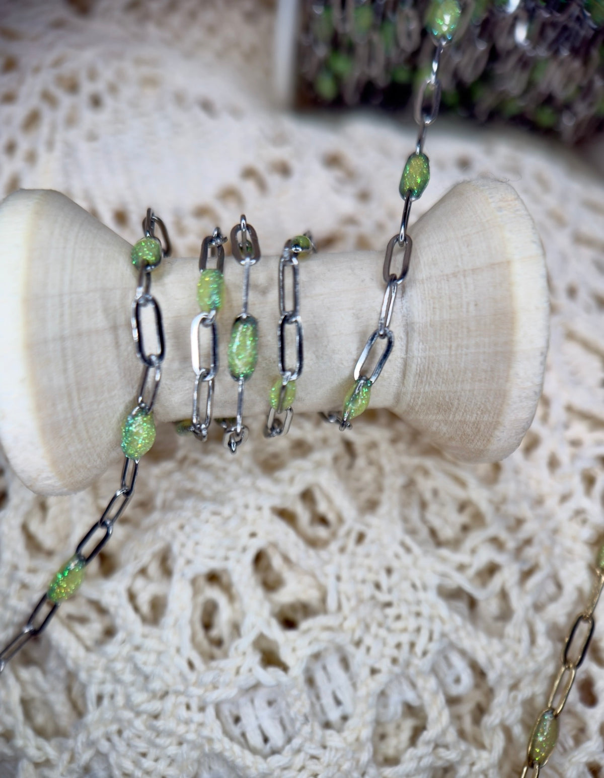 Sparkly Green Peridot ✨ | Paper Clip Chain