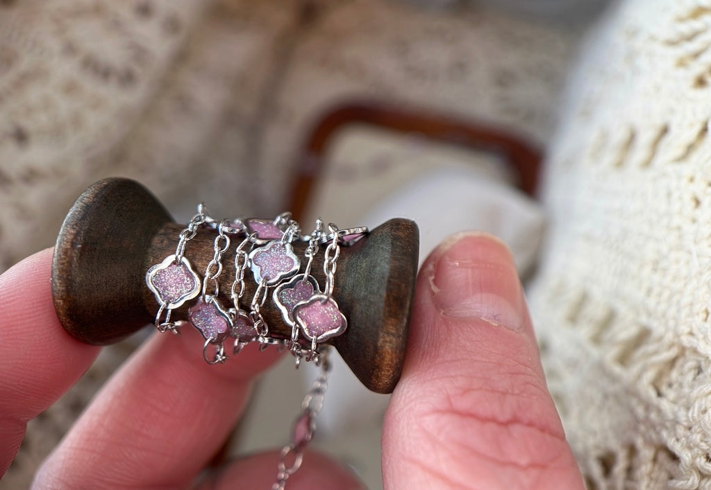 The Reese Pink Clover Chain | Stainless Silver