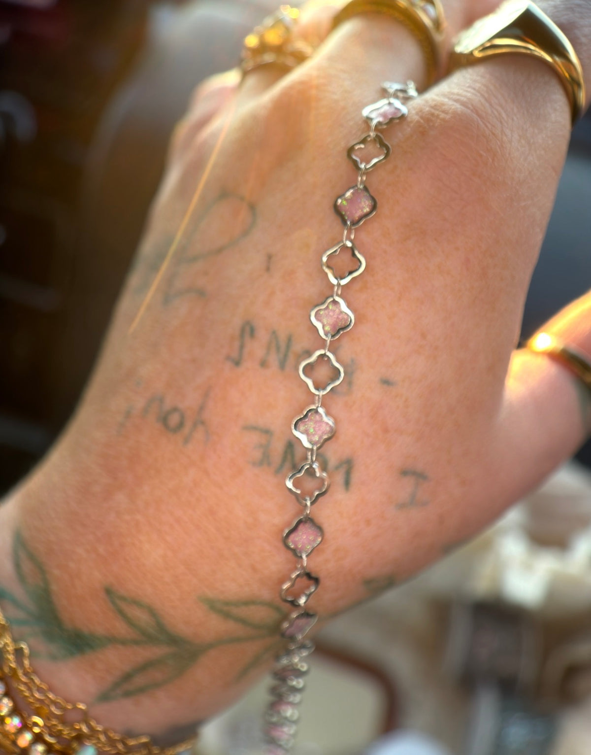 The Reese Pink Clover Chain | Stainless Silver