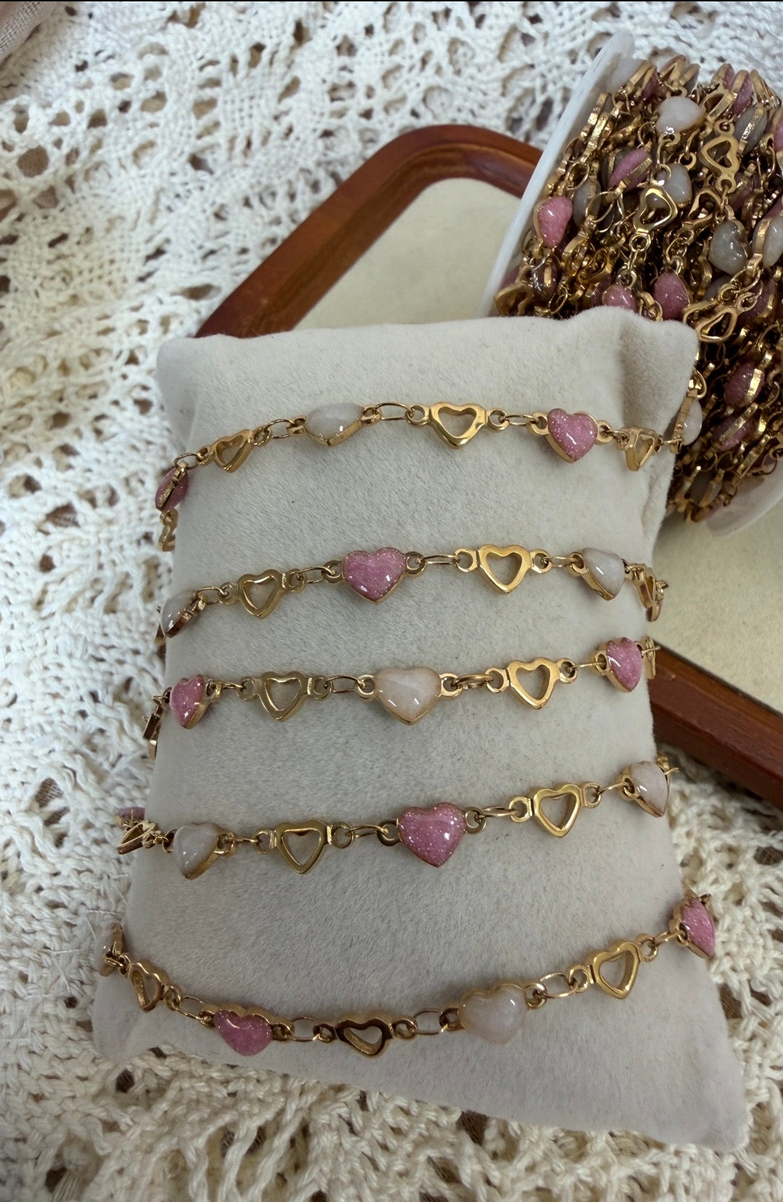 Blushing Sweetheart Pink & White Heart Chain