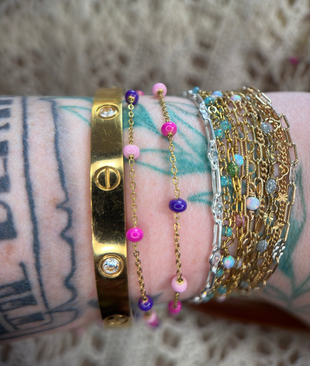 Lush Baddie — Pink & Purple Enamel Satellite Chain