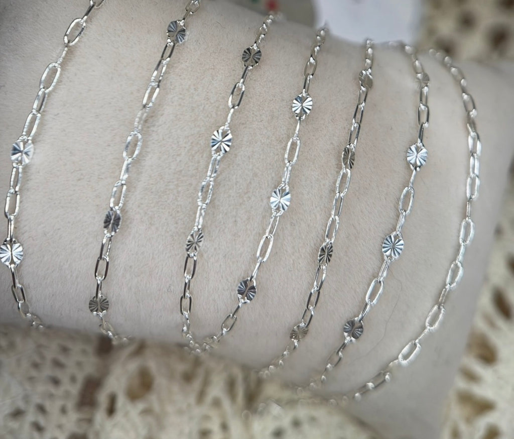 925 Sterling Silver Sunburst Paper Clip Chain 1:3