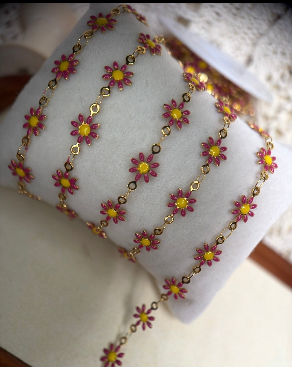 🌸 Blushing Bloom | 14K PVD Gold Pink Daisy Chain
