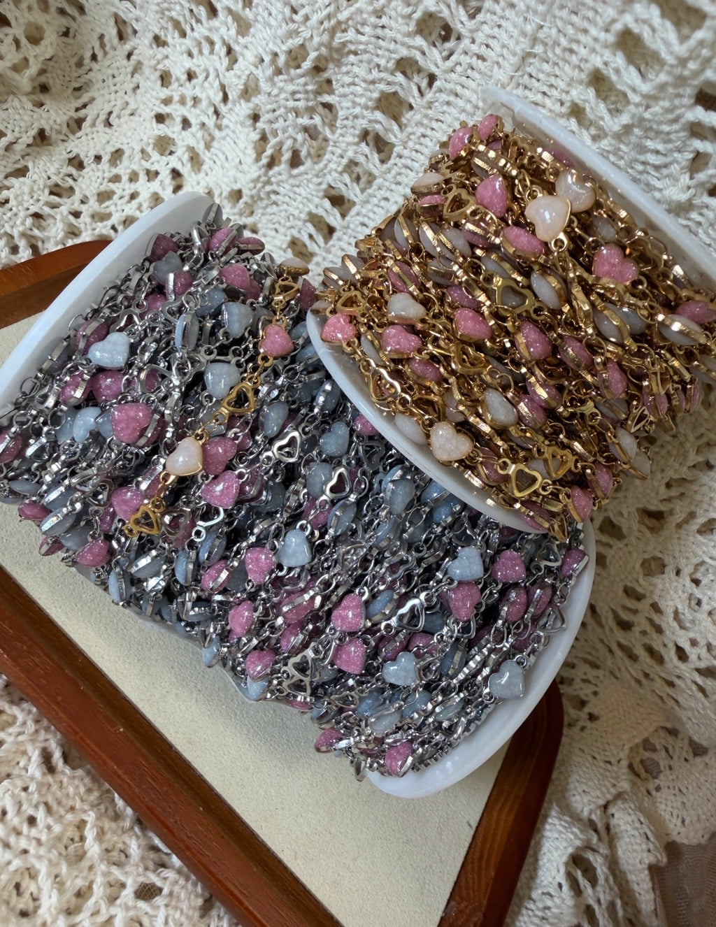 Blushing Sweetheart Pink & White Heart Chain