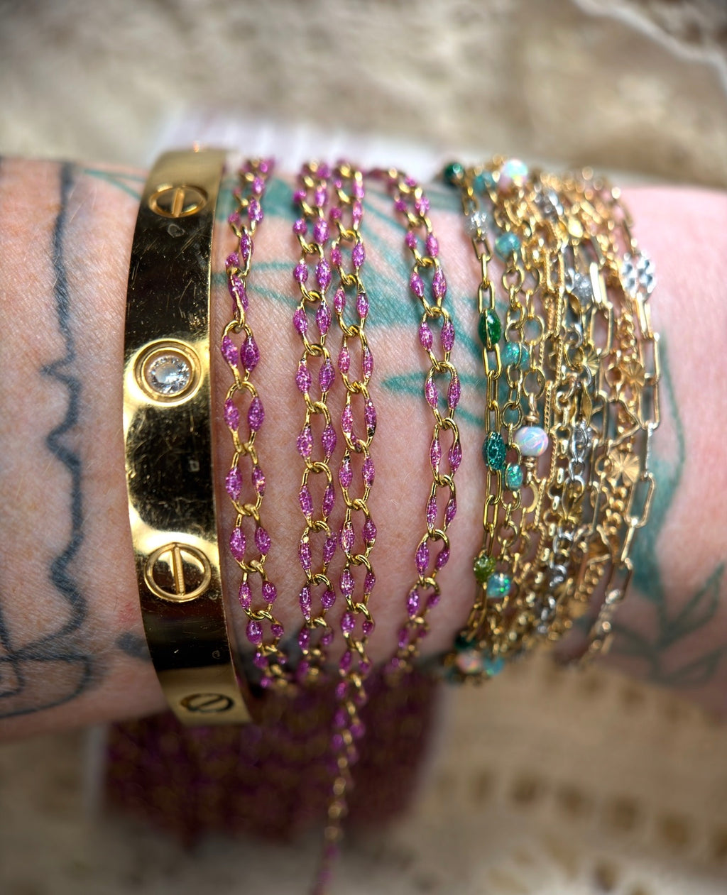 Wild Iris | Sparkly Purple Enamel Oval Link Chain | 14K PVD Gold & 304 Stainless Steel