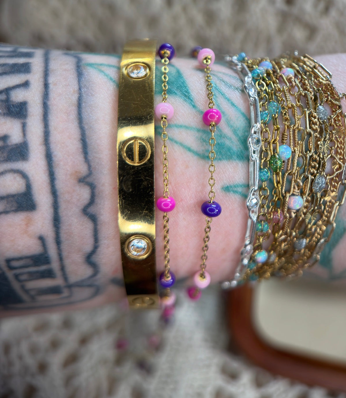 Lush Baddie — Pink & Purple Enamel Satellite Chain