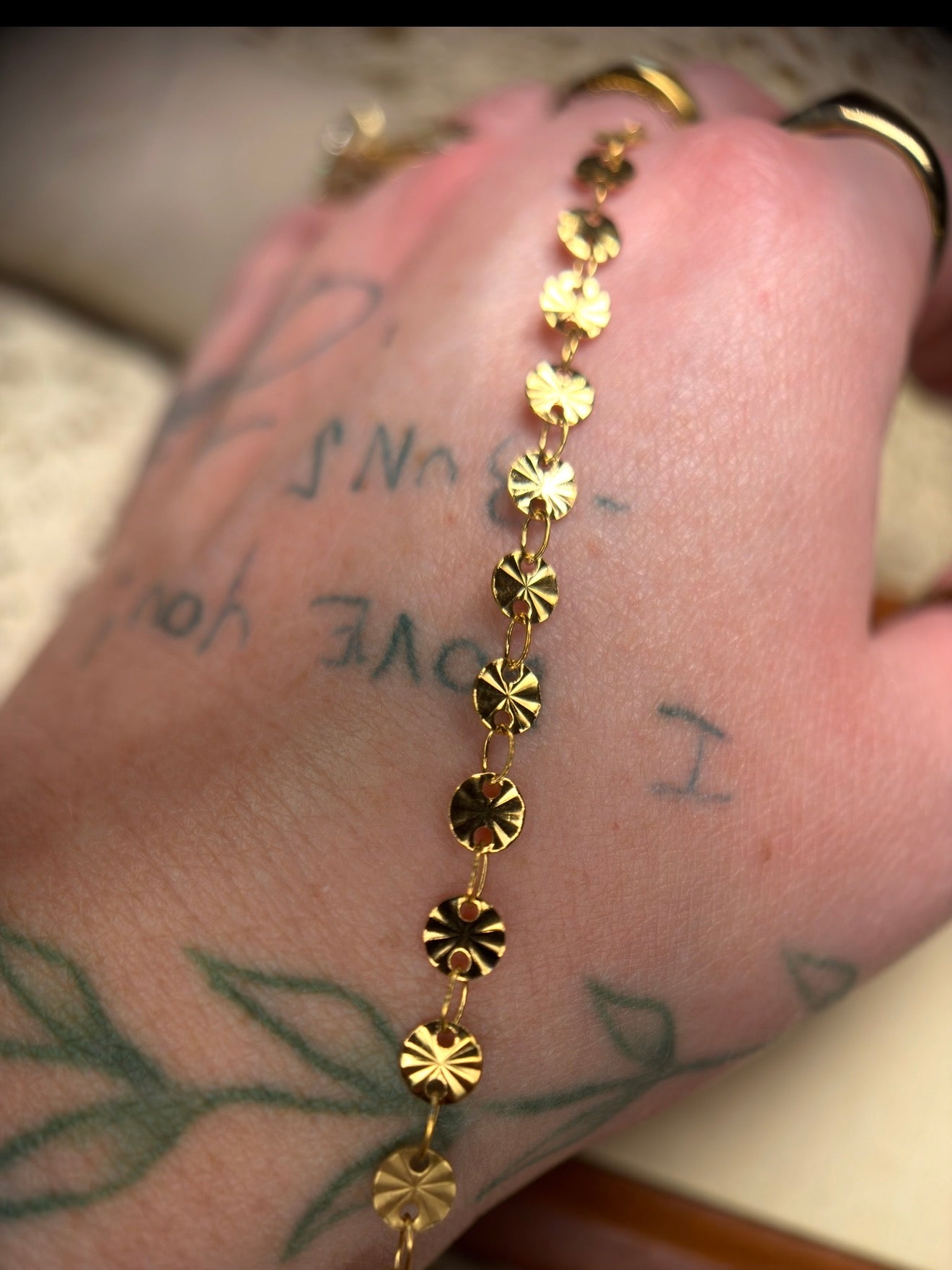 🤠 Cowgirl Confetti | Textured Sequin Disc Chain | 14K PVD Gold & 304 Stainless Steel
