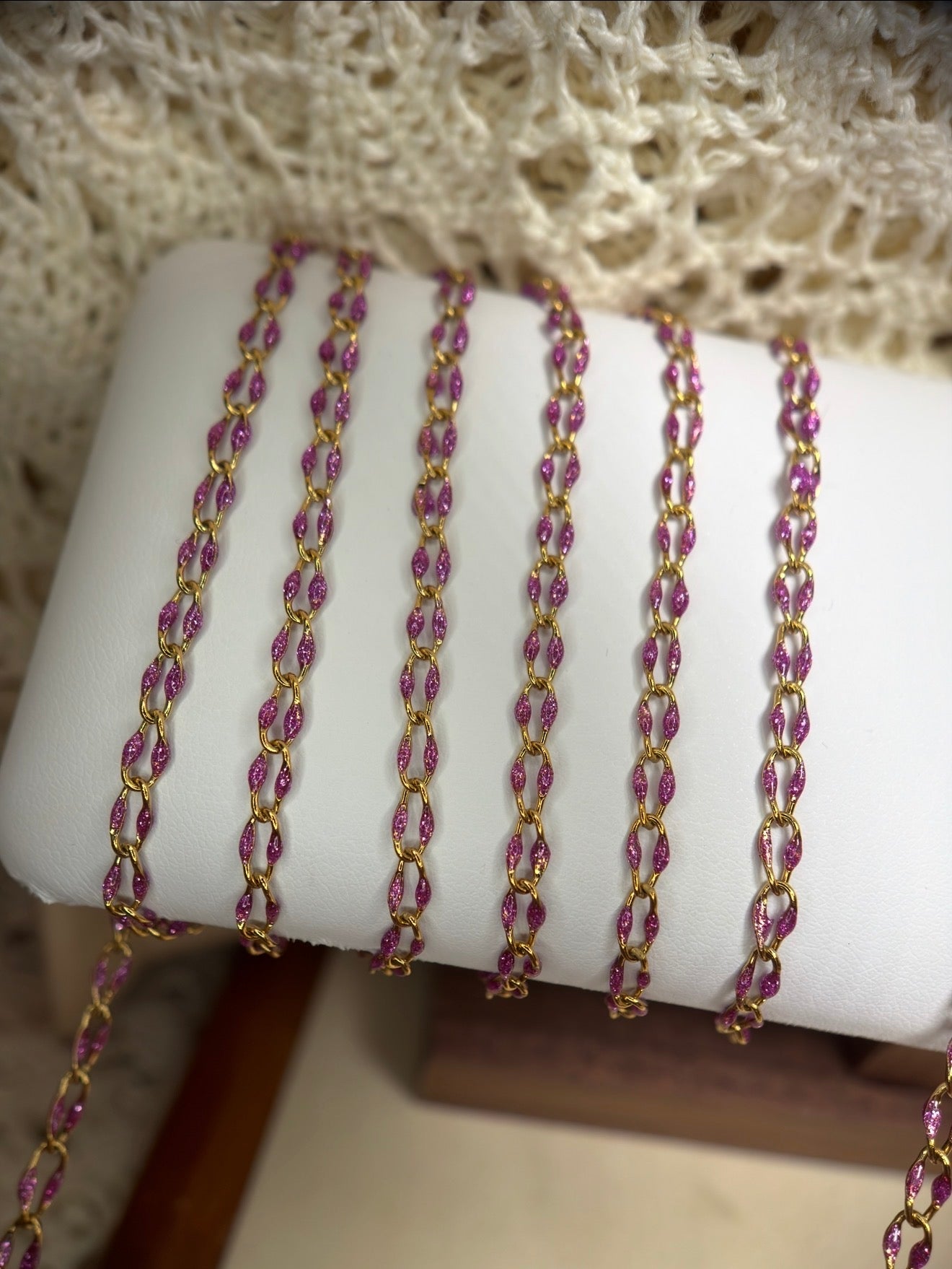 Wild Iris | Sparkly Purple Enamel Oval Link Chain | 14K PVD Gold & 304 Stainless Steel