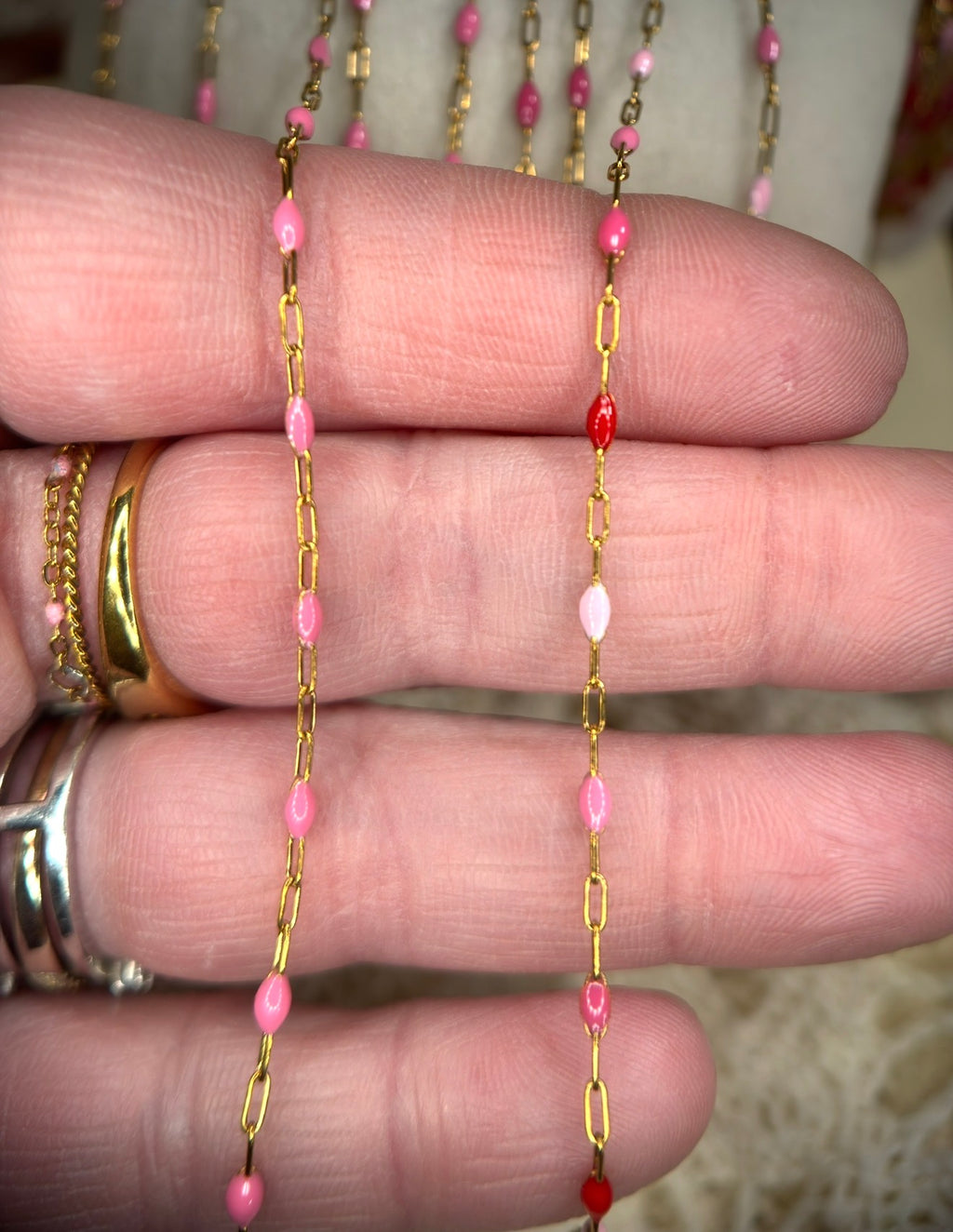 Pink About It Sunburst Enamel Paperclip Chain