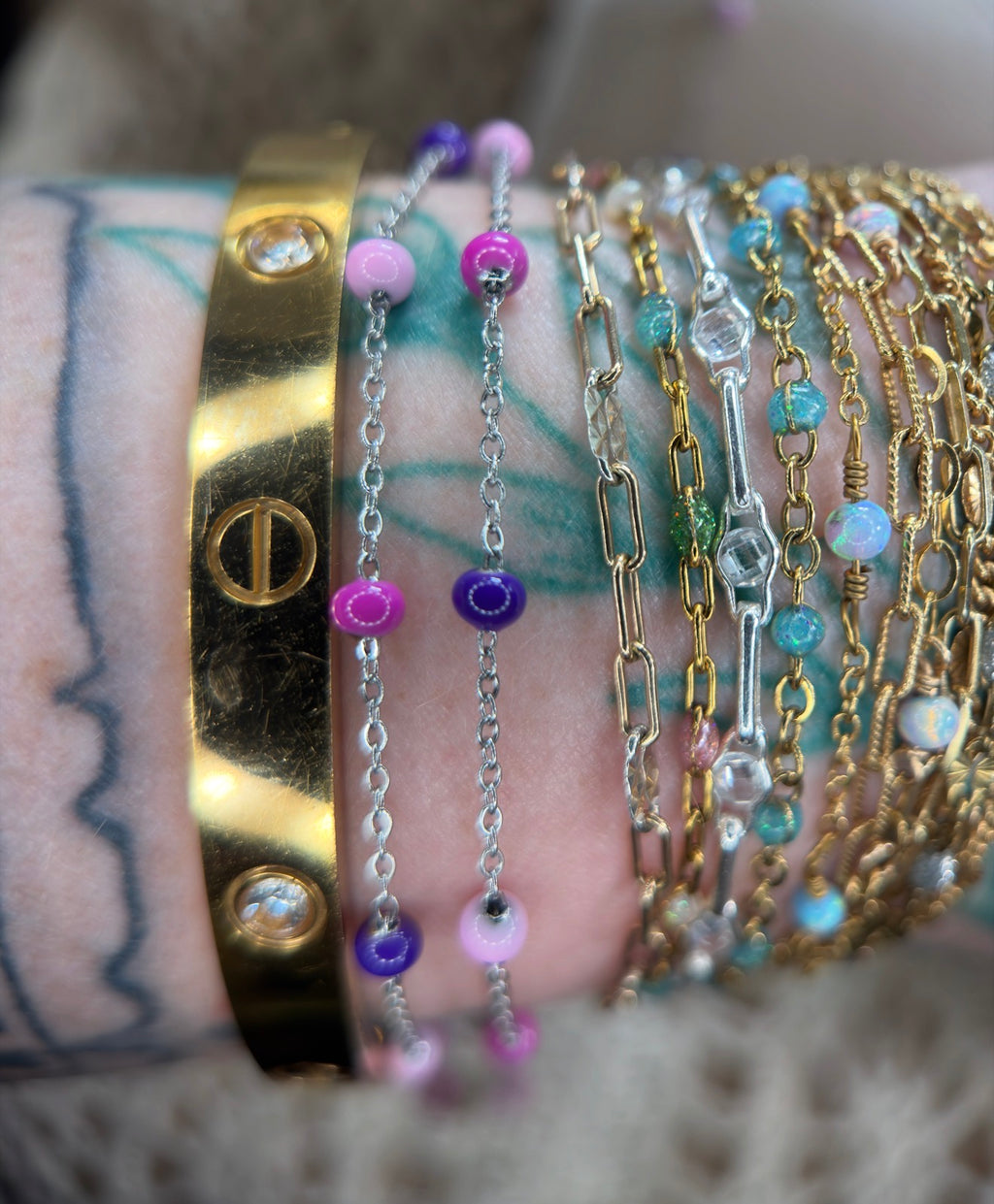 Lush Baddie — Pink & Purple Enamel Satellite Chain