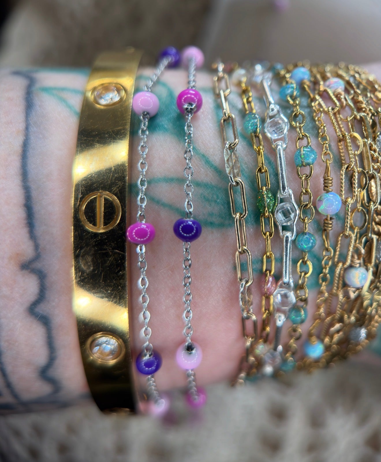 Lush Baddie — Pink & Purple Enamel Satellite Chain