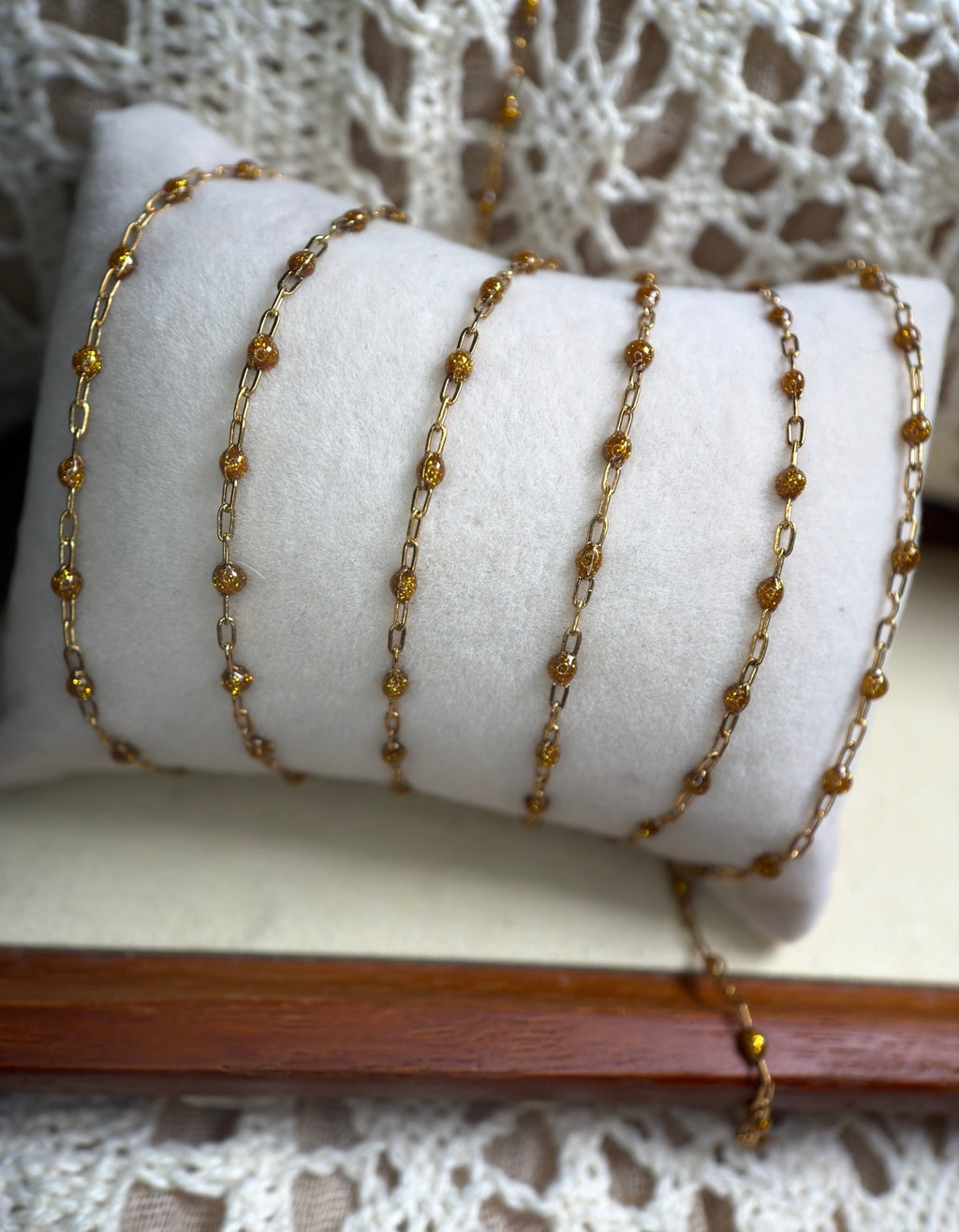 Autumn Leaves — Melted Gold Sparkle Satellite Chain 🍂✨