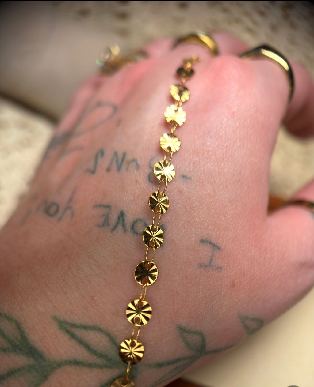 🤠 Cowgirl Confetti | Textured Sequin Disc Chain | 14K PVD Gold & 304 Stainless Steel