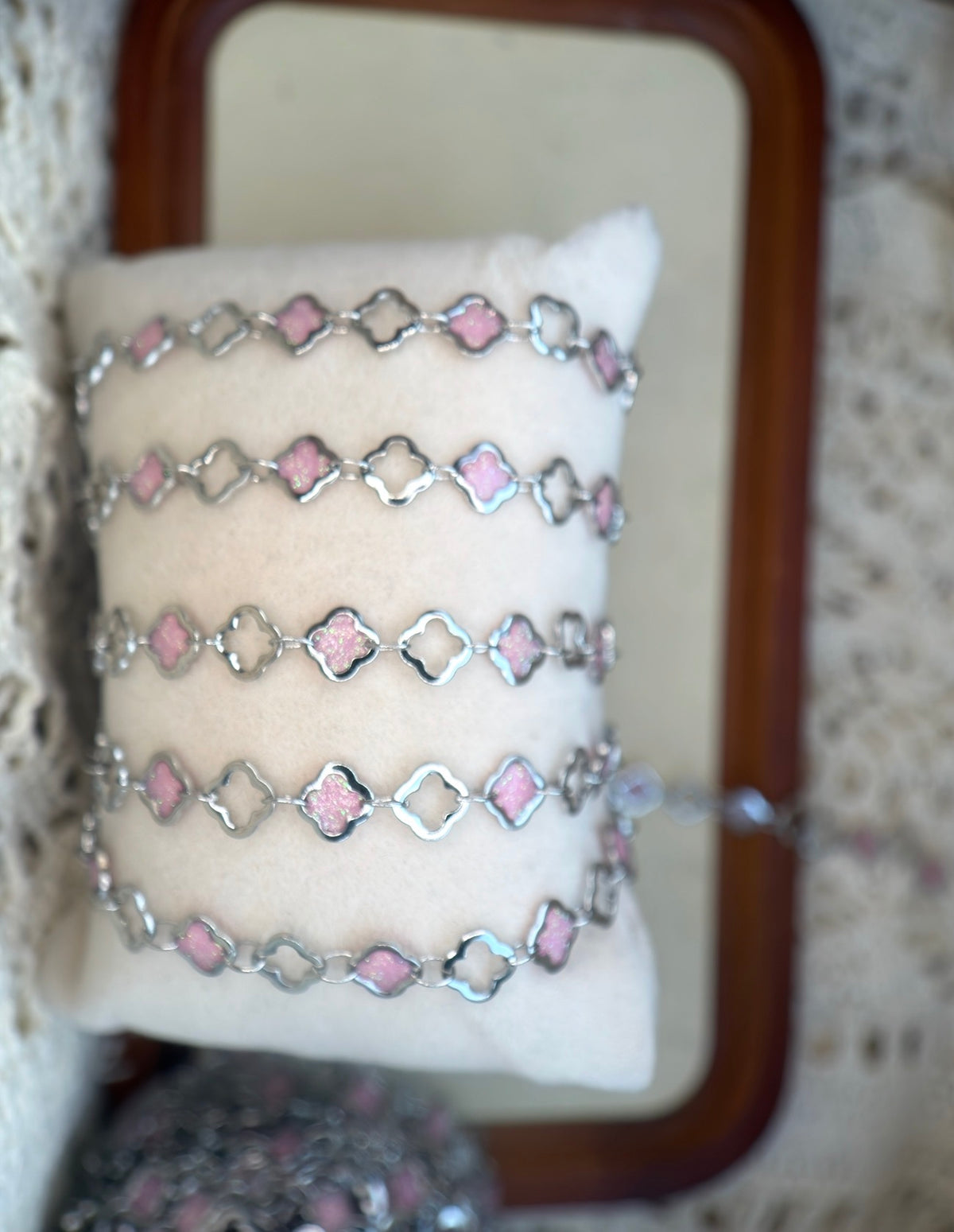 The Reese Pink Clover Chain | Stainless Silver