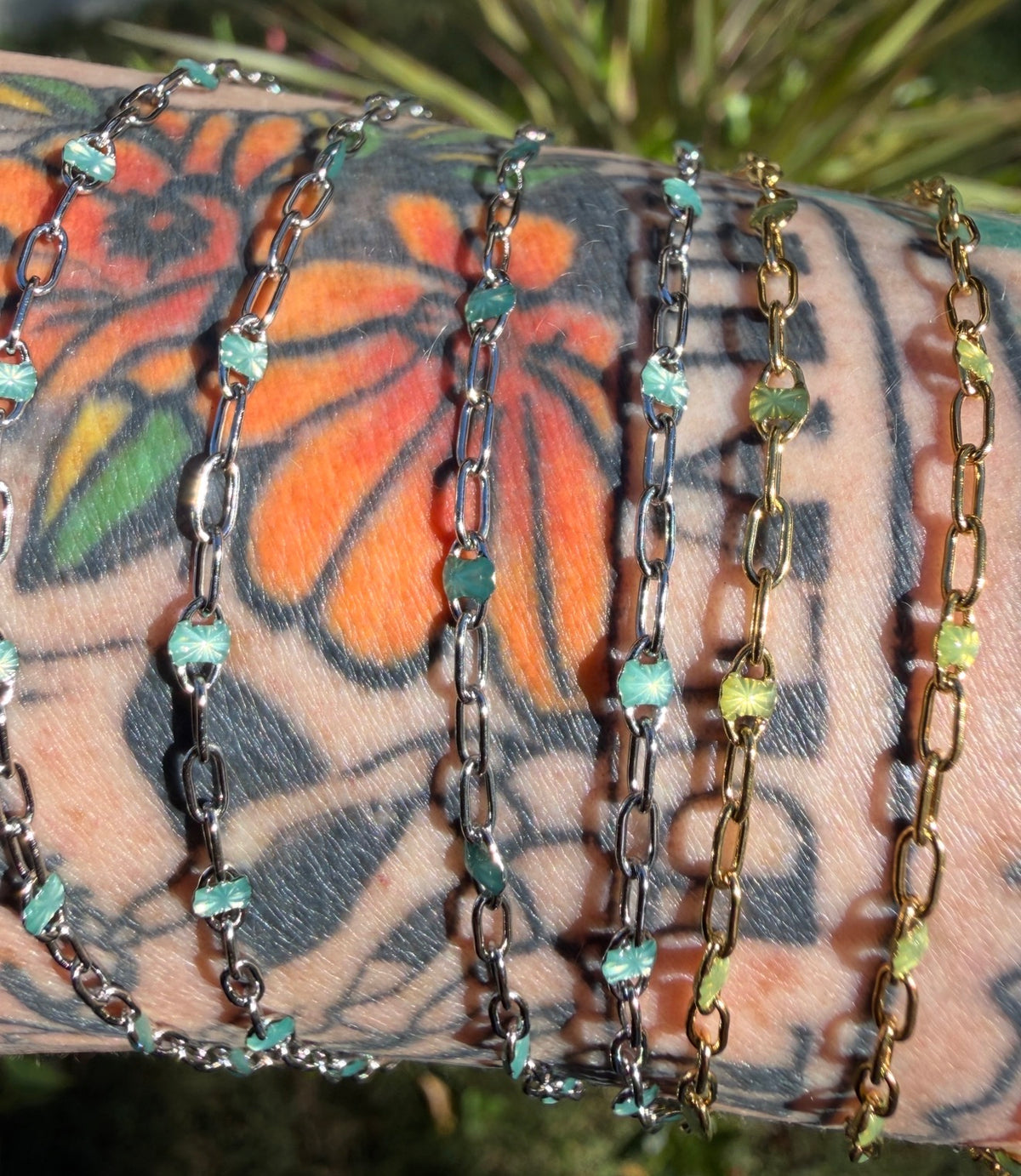 Tourmaline Glow Sunburst Paperclip Chain 1:3