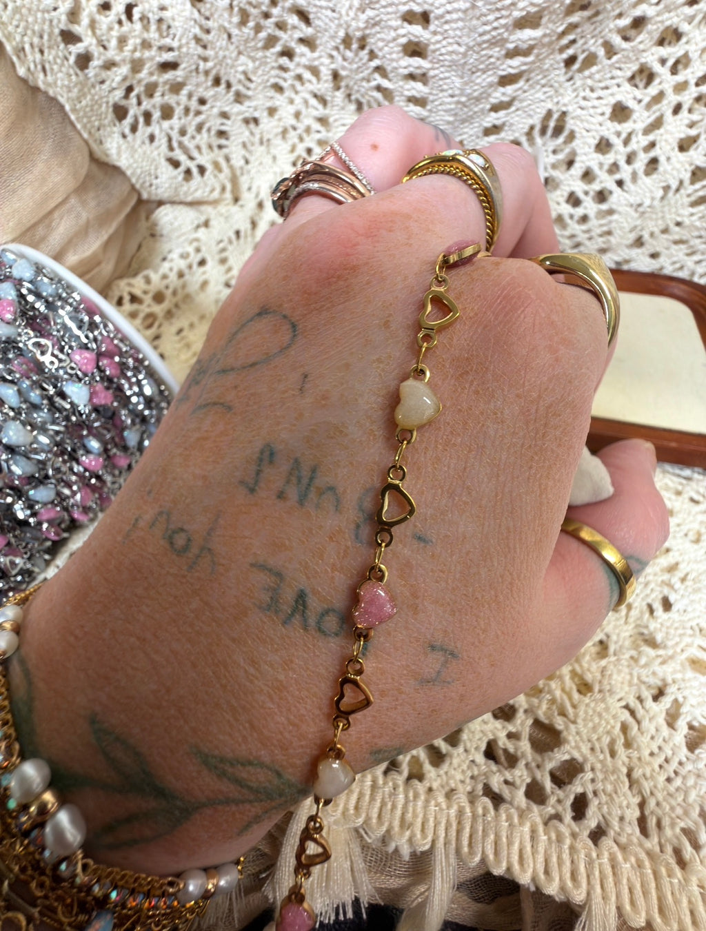 Blushing Sweetheart Pink & White Heart Chain