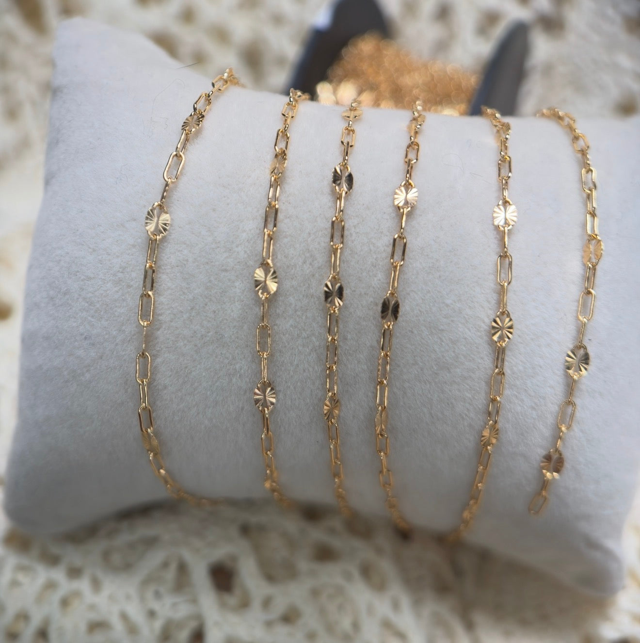 14K Gold Filled Sunburst Paper Clip Chain 1:3
