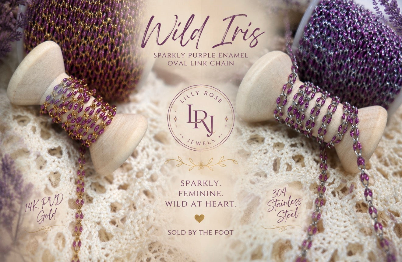 Wild Iris | Sparkly Purple Enamel Oval Link Chain | 14K PVD Gold & 304 Stainless Steel