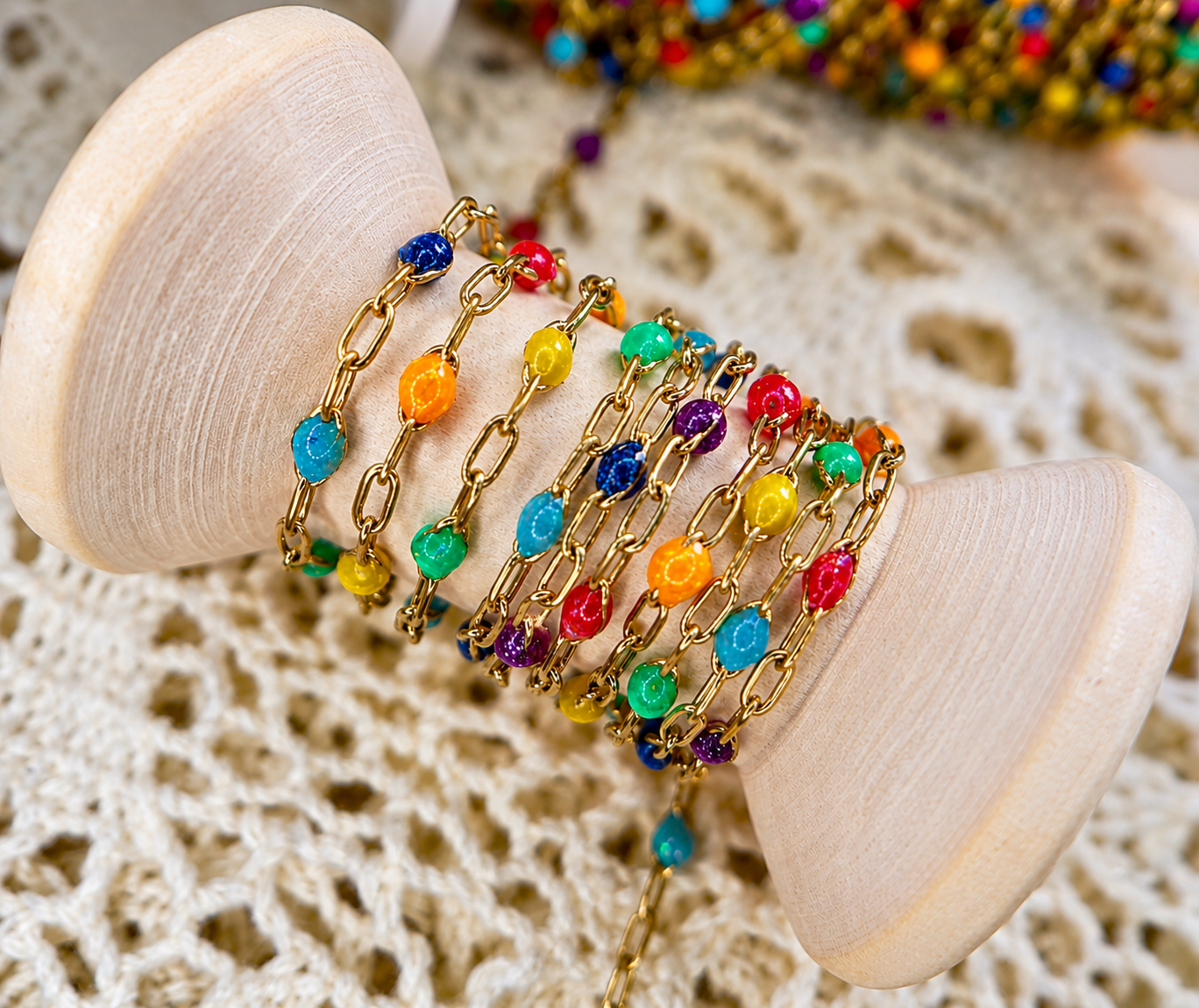 Coat of many colors Sunburst Chain – 14K PVD Gold & 316 Surgical Stainless Steel