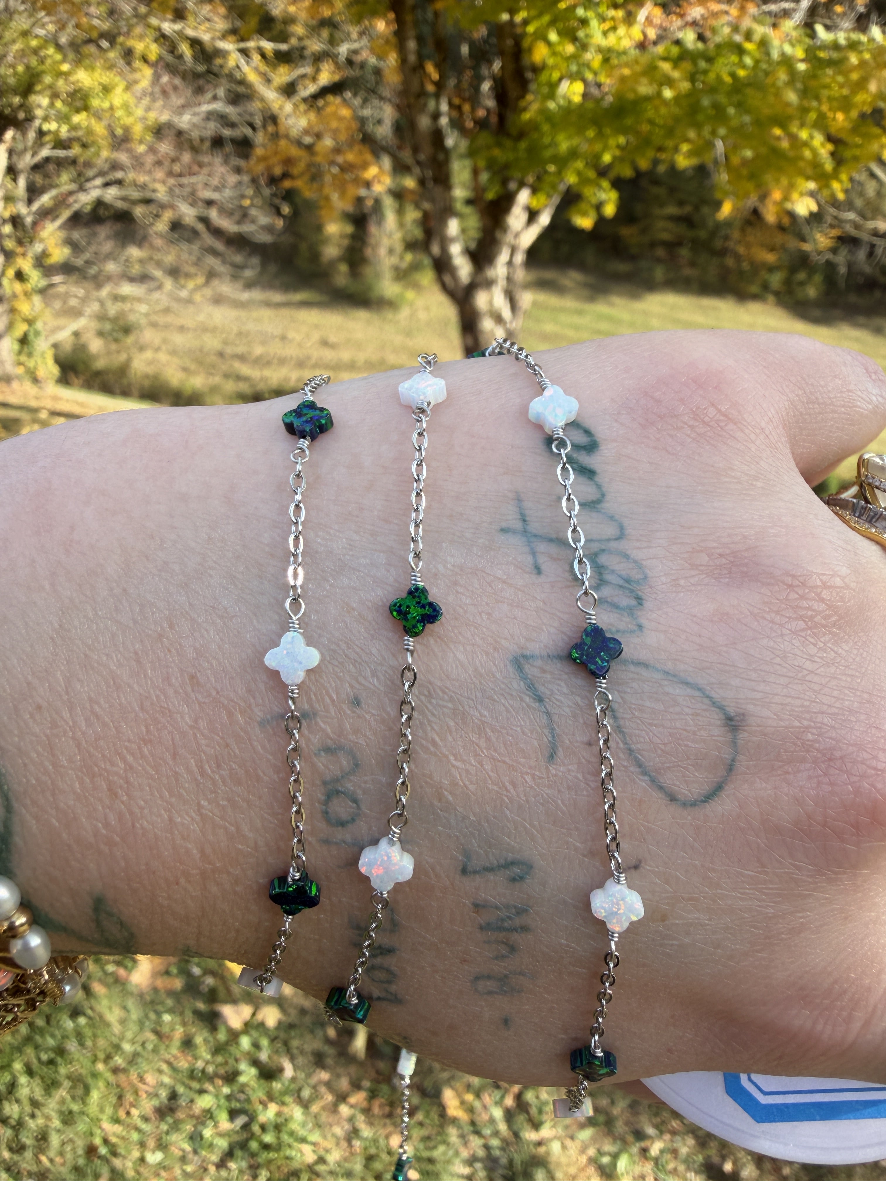 Emerald Glow Opalite Clover Chain TM