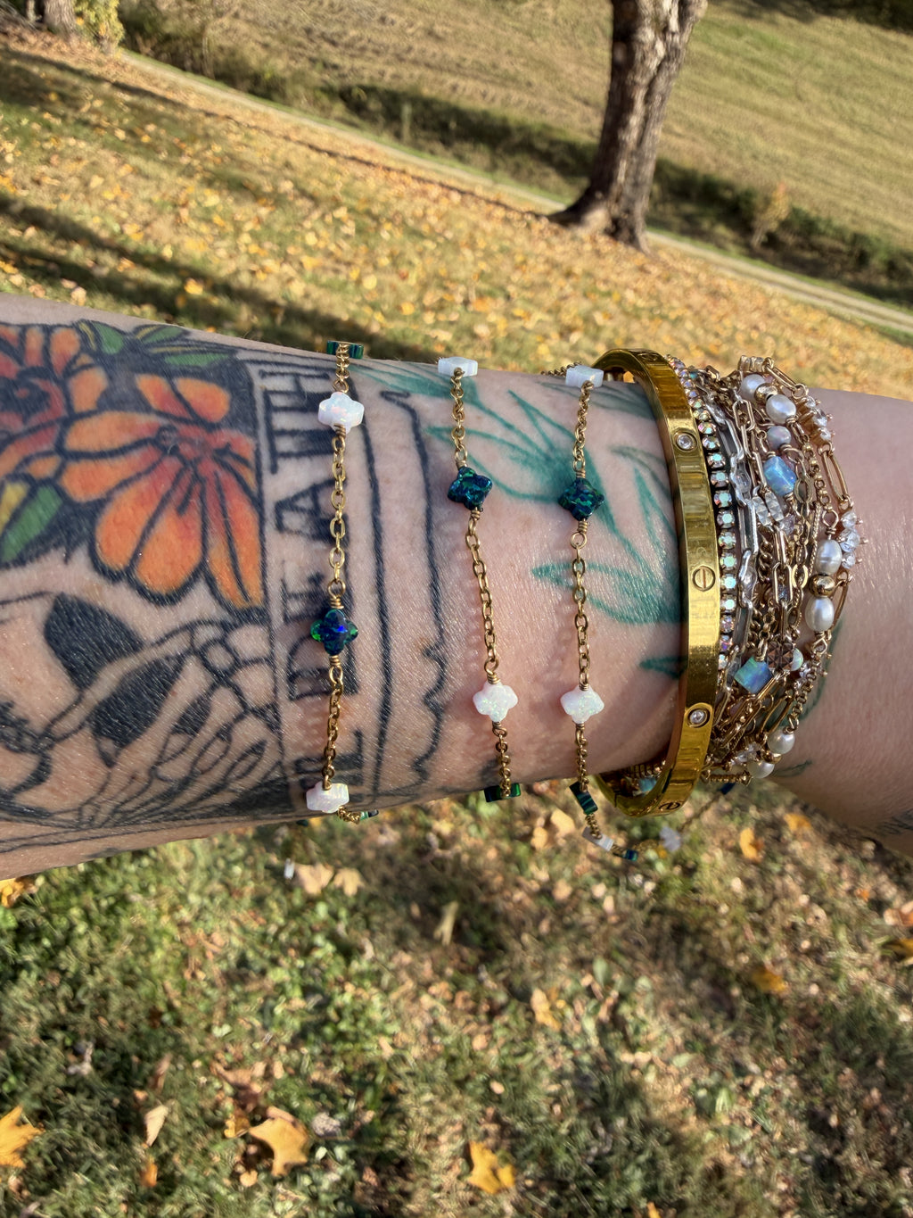 Emerald Glow Opalite Clover Chain TM