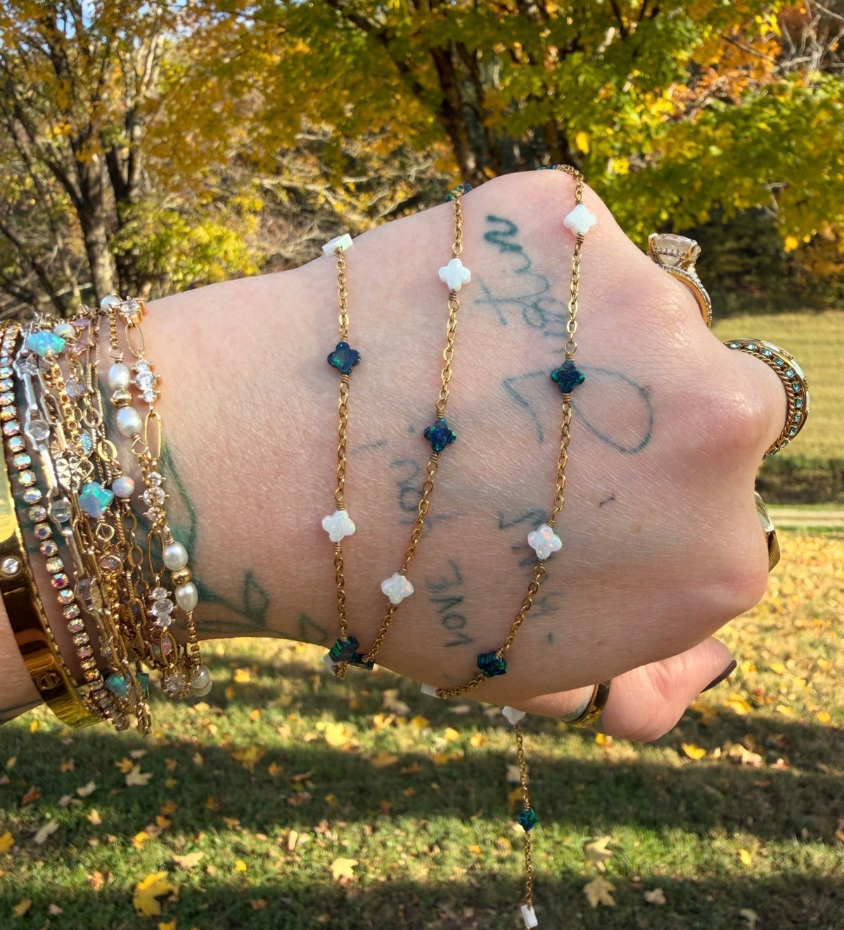 Emerald Glow Opalite Clover Chain TM