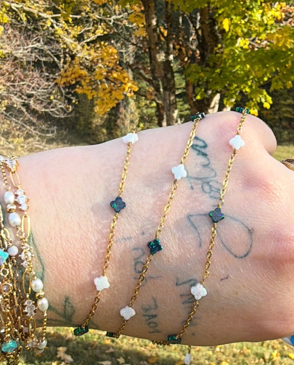 Emerald Glow Opalite Clover Chain TM