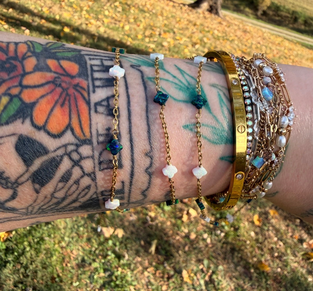 Emerald Glow Opalite Clover Chain TM