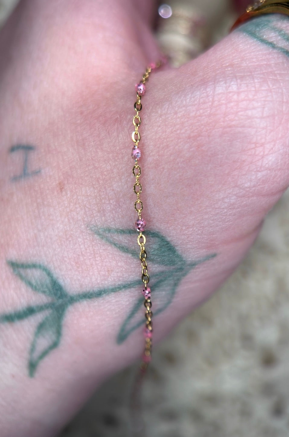 Barbie Pink Enamel | Dainty PVD Gold Satellite Chain