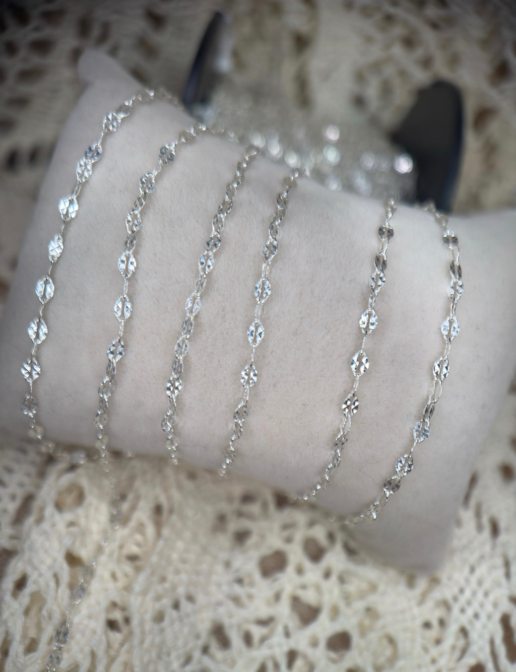 Sterling Silver Starburst Small Paper Clip Link Chain 1:3