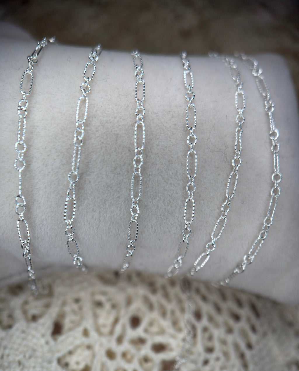 Sterling Silver Textured Long and Short Oval Chain