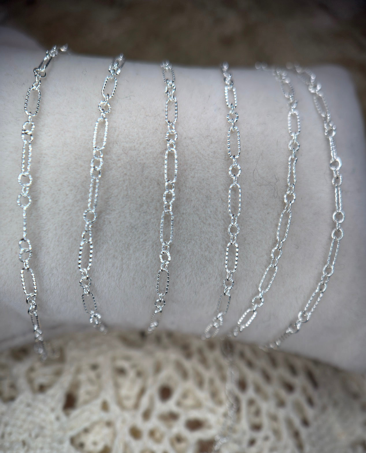 Sterling Silver Textured Long and Short Oval Chain