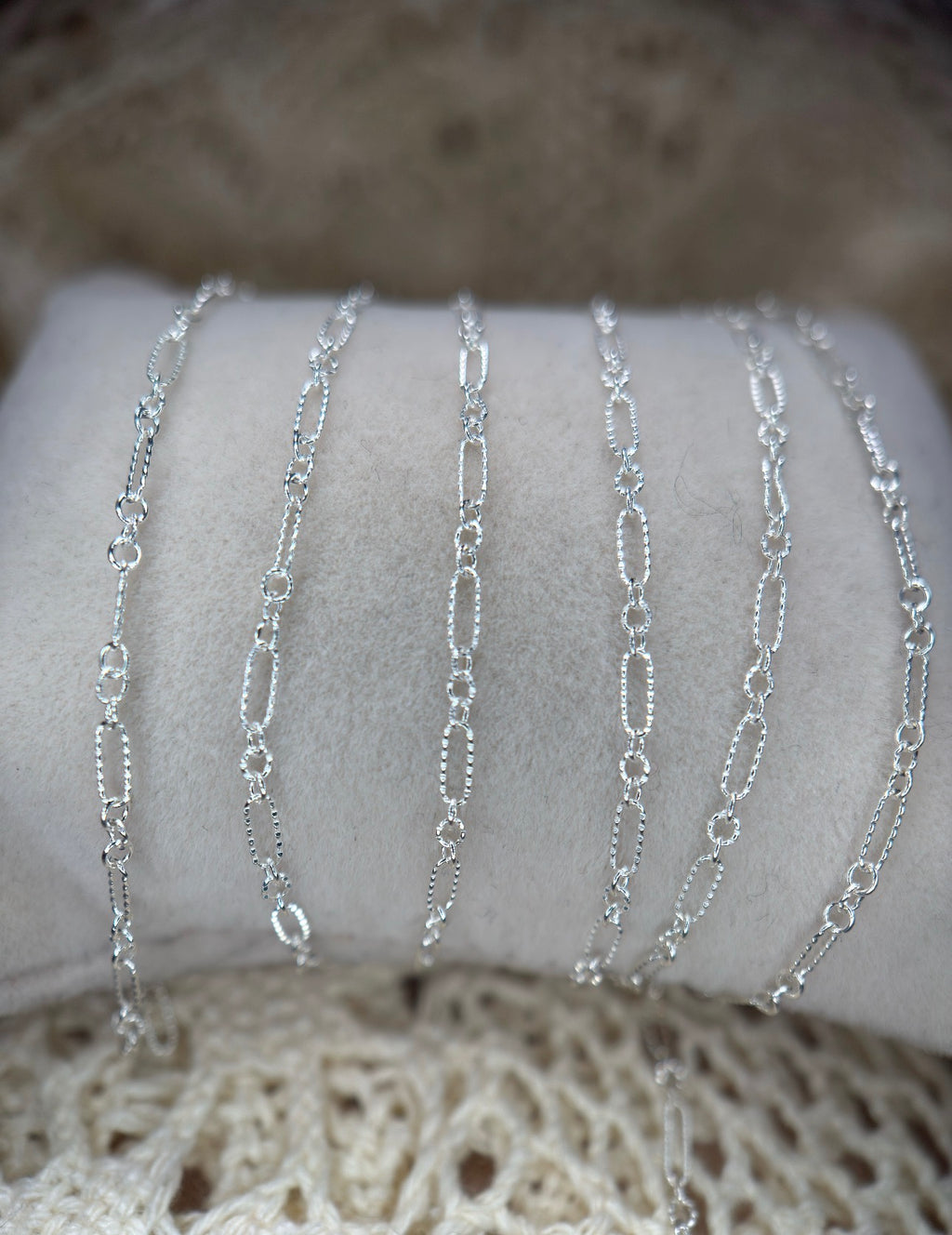 Sterling Silver Textured Long and Short Oval Chain